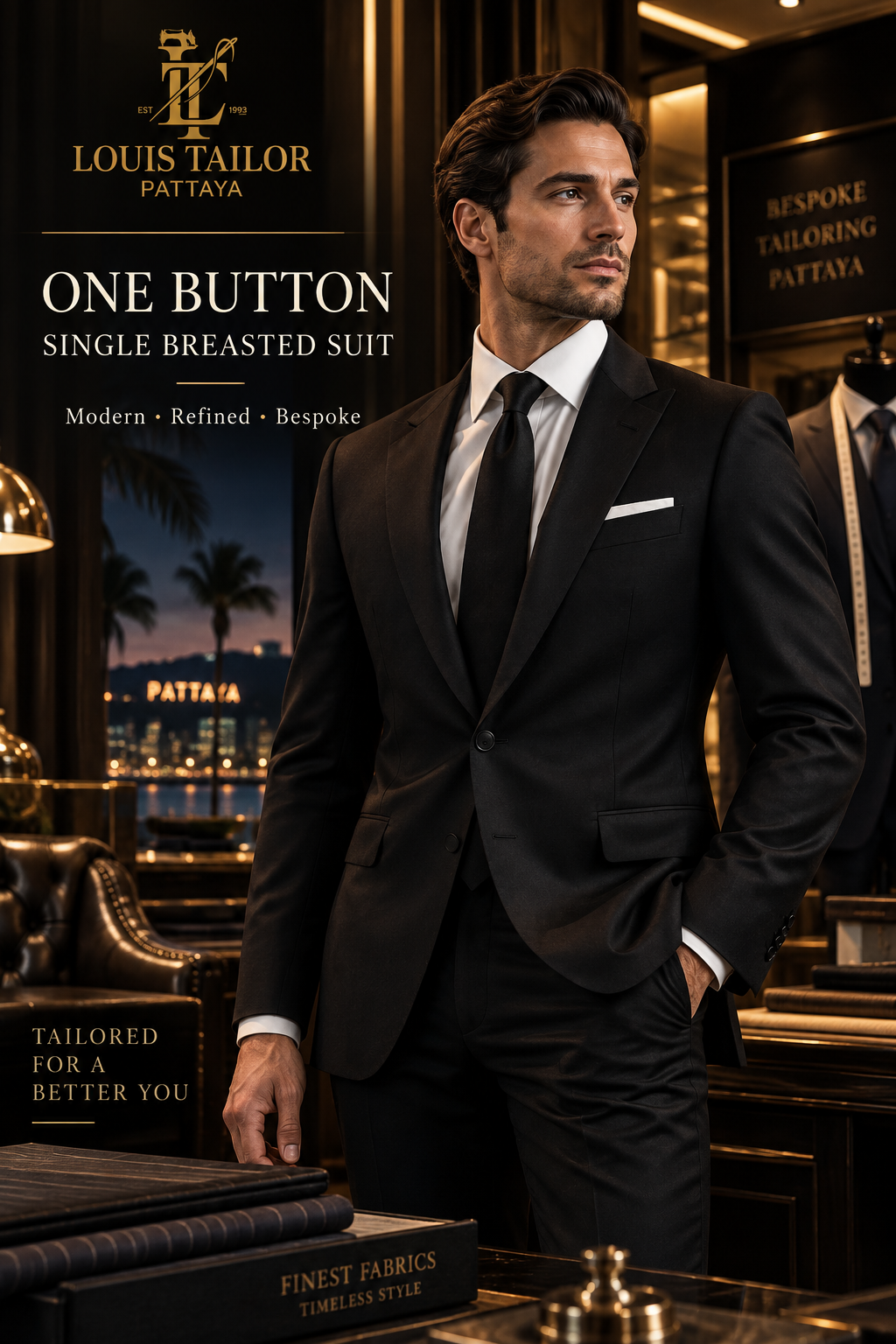 One button modern single breasted suit in Pattaya