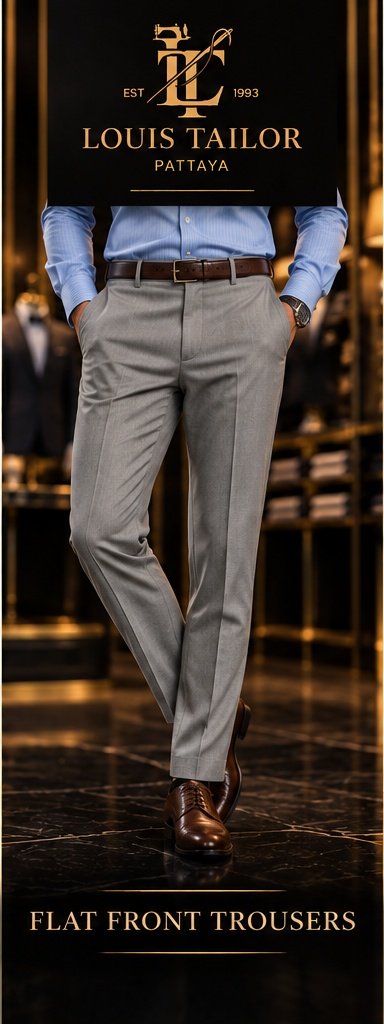 Flat front bespoke trousers in Pattaya