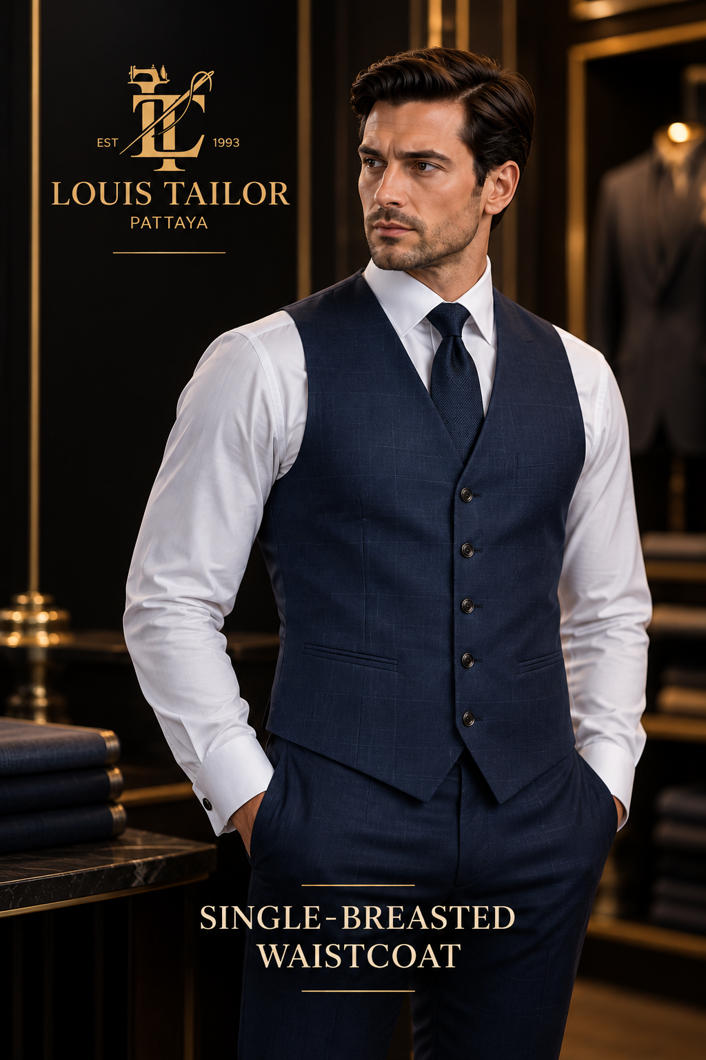 Single breasted bespoke waistcoat in Pattaya