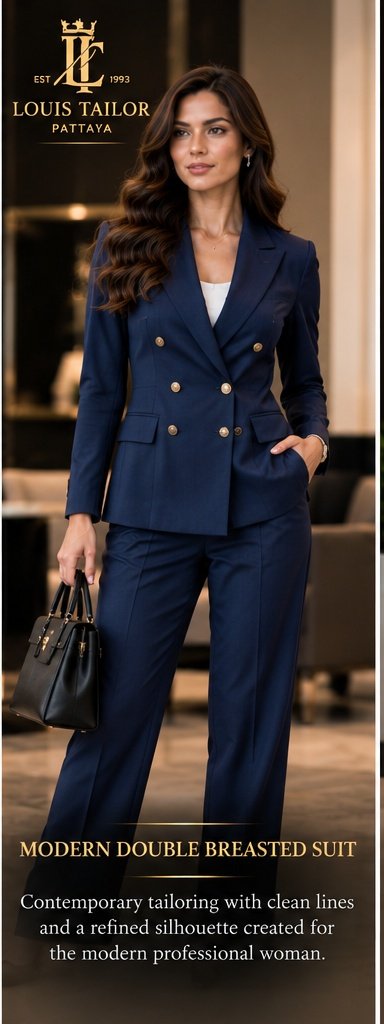 Modern Double Breasted Suit for Women - Louis Tailor Pattaya