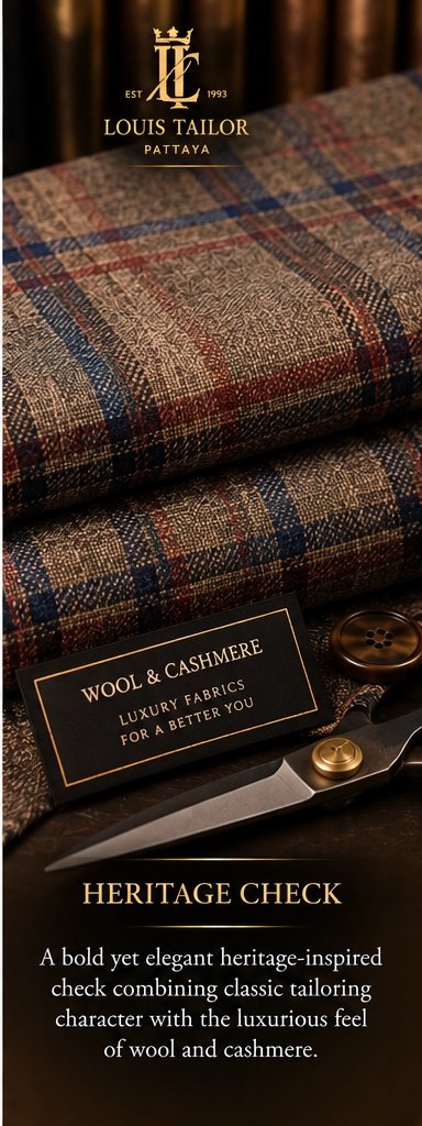 Heritage Check Wool and Cashmere Suiting Fabric - Louis Tailor Pattaya