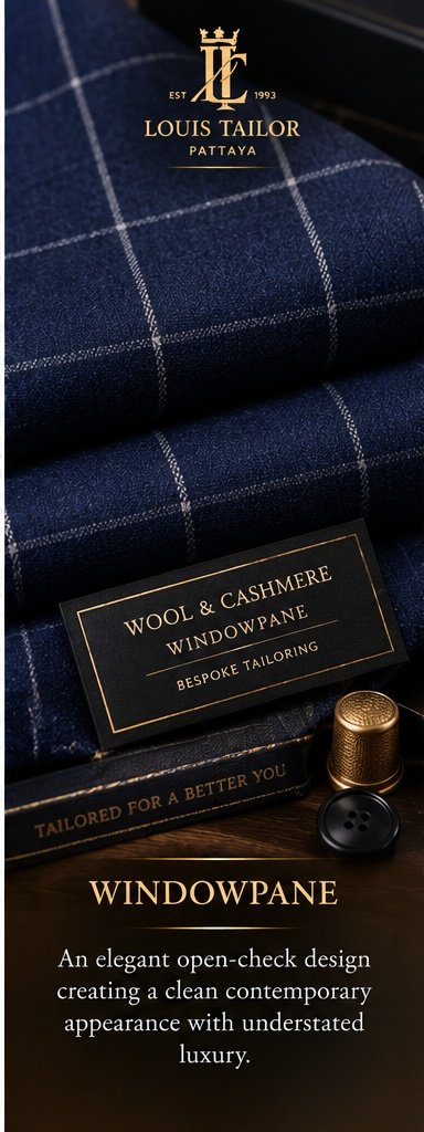 Windowpane Wool and Cashmere Suiting Fabric - Louis Tailor Pattaya