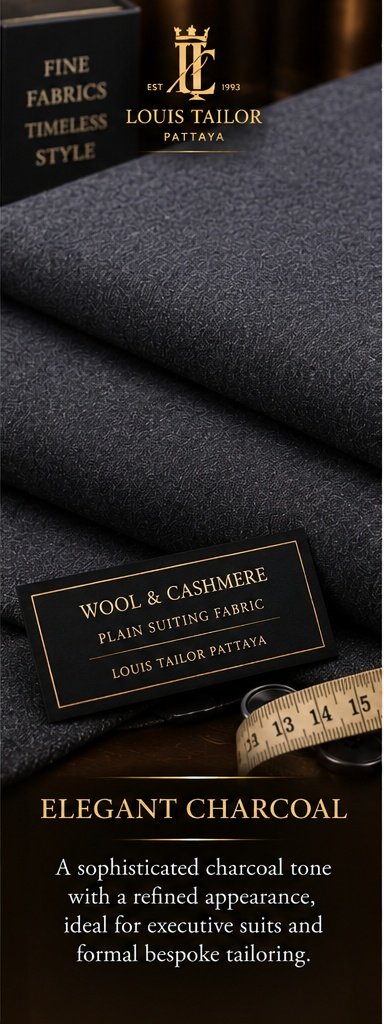 Charcoal Plain Wool and Cashmere Suiting Fabric - Louis Tailor Pattaya